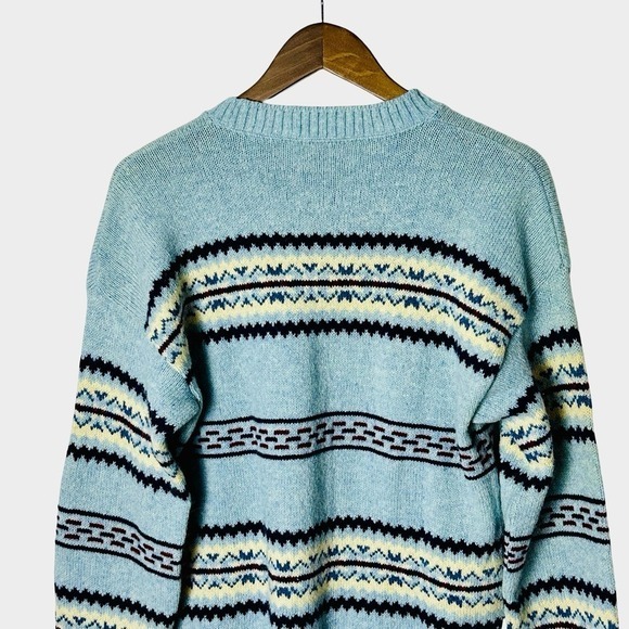 Vintage Jantzen Cabin Core Nordic Knit Sweater Blue Fair Isle Stripe Medium - Picture 7 of 9
